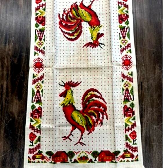 Parisian Prints, Vintage Rooster Dish Towel 28 x 16 Has Spots, FINAL SALE!! - Picture 5 of 9